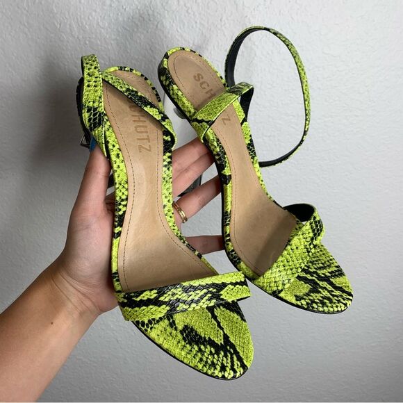 Schutz Valencia Green Neon Snakeskin Clear Heels Size 36 - Picture 6 of 7